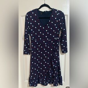 NWOT TALBOTS $139 Navy Slinky Stretch Hearts Dot Ruffle Dress‎ 4P.